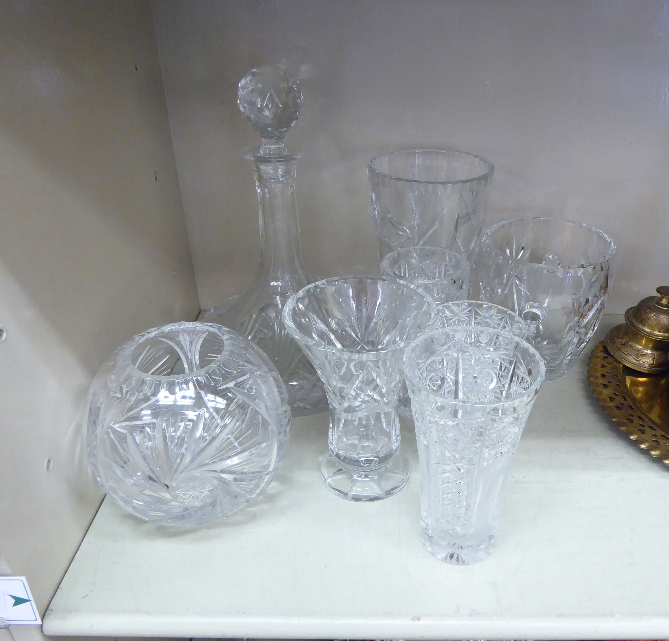 Glassware: to include a ships decanter and stopper with slice-cut decoration 13''h OS4