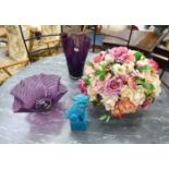 Decorative ceramics and glassware: to include a purple glass handkerchief design vase 15''h