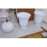 A pair of modern inverted bell shaped, opaque white glass shade,