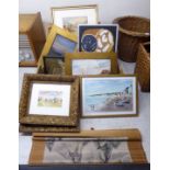 Framed pictures: to include an Edwardian seaside scene with figures and bathing machines