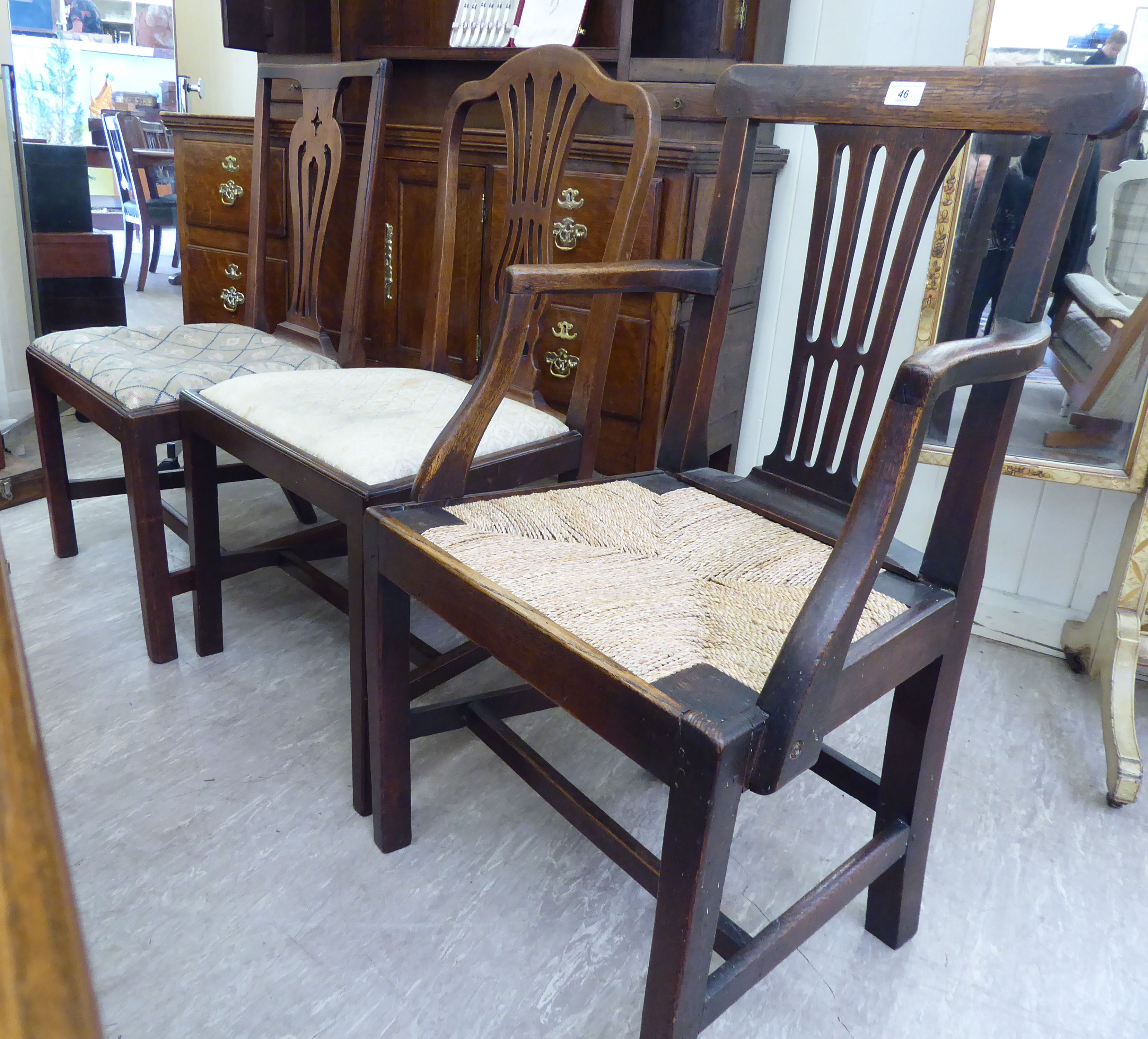 Two similar Georgian mahogany dining chairs with upholstered drop-in seats, - Image 2 of 2