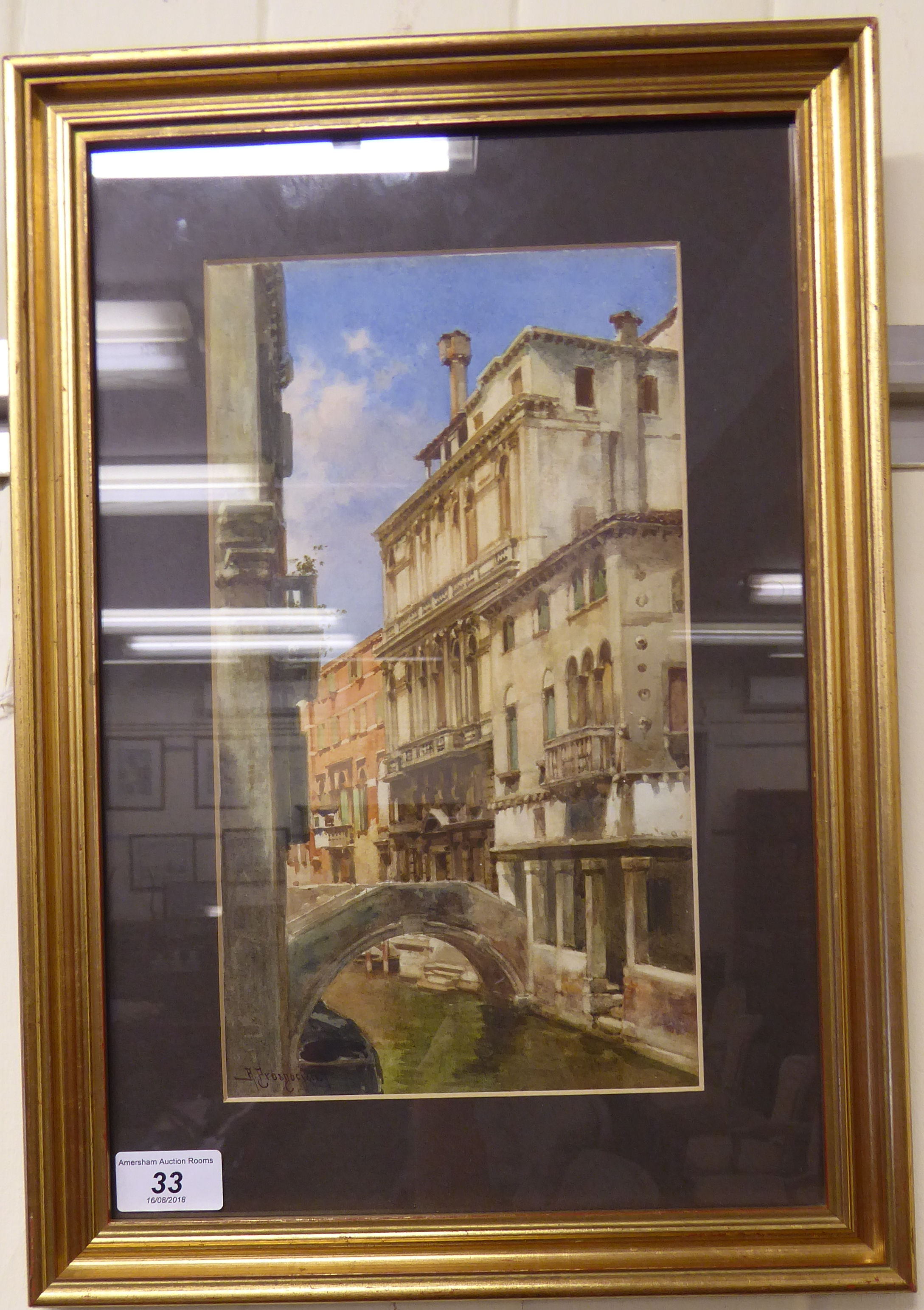 A Prosdocimi - a Venetian canal scene watercolour bears a signature 11.5'' x 6.