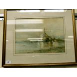 E Taylor Snow - a shoreline scene with moored sailing vessels watercolour bears a signature 10''