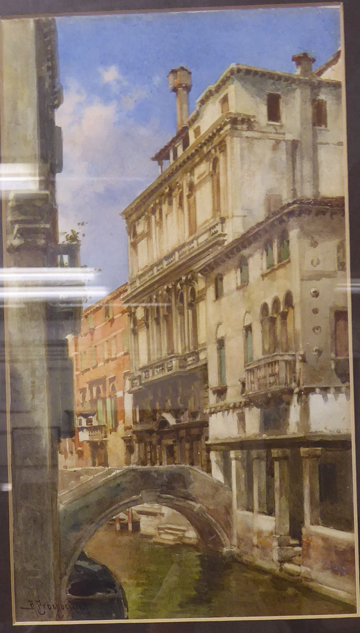 A Prosdocimi - a Venetian canal scene watercolour bears a signature 11.5'' x 6. - Image 2 of 2