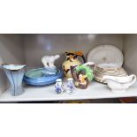 Decorative ceramics: to include a Falcon Ware blue and green glazed china posy vase 12''dia with a