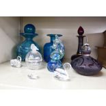 Ornamental glassware: to include a Mdina swirled blue,