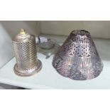 A 1920s silver plated table lamp of wrythen moulded and bead bordered cylindrical design 6''h with