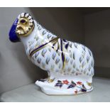 A Royal Crown Derby bone china paperweight 'Ram' with a silvered button stopper 5.