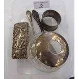 Silver items: to include a napkin ring and conserve spoons mixed marks 11