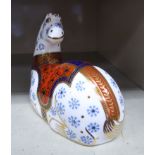 A Royal Crown Derby bone china paperweight 'Persian Horse' with a silvered button stopper 4''h