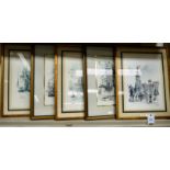 J Korthals - a series of five London scenes tinted prints 13'' x 10'' framed T0S8