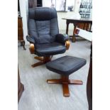 A modern chocolate brown soft hide upholstered recliner armchair,