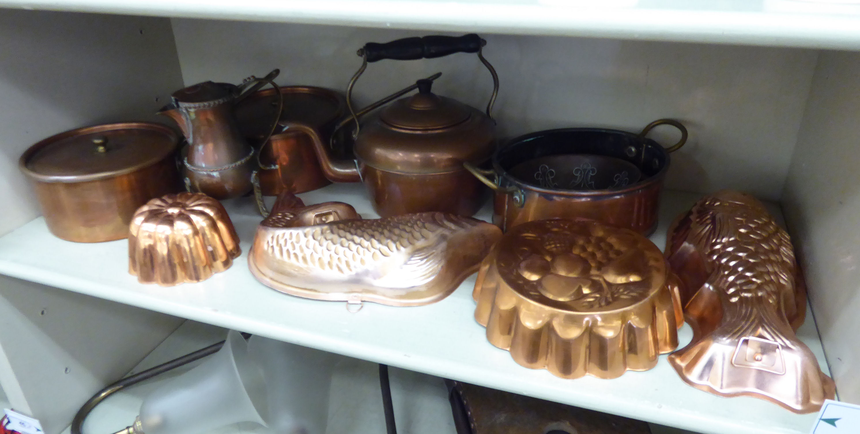 Early 20thC & later functional metalware: to include modern Victorian style copper jelly moulds