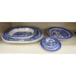 Victorian and later blue and white china meat plates and decorative items,