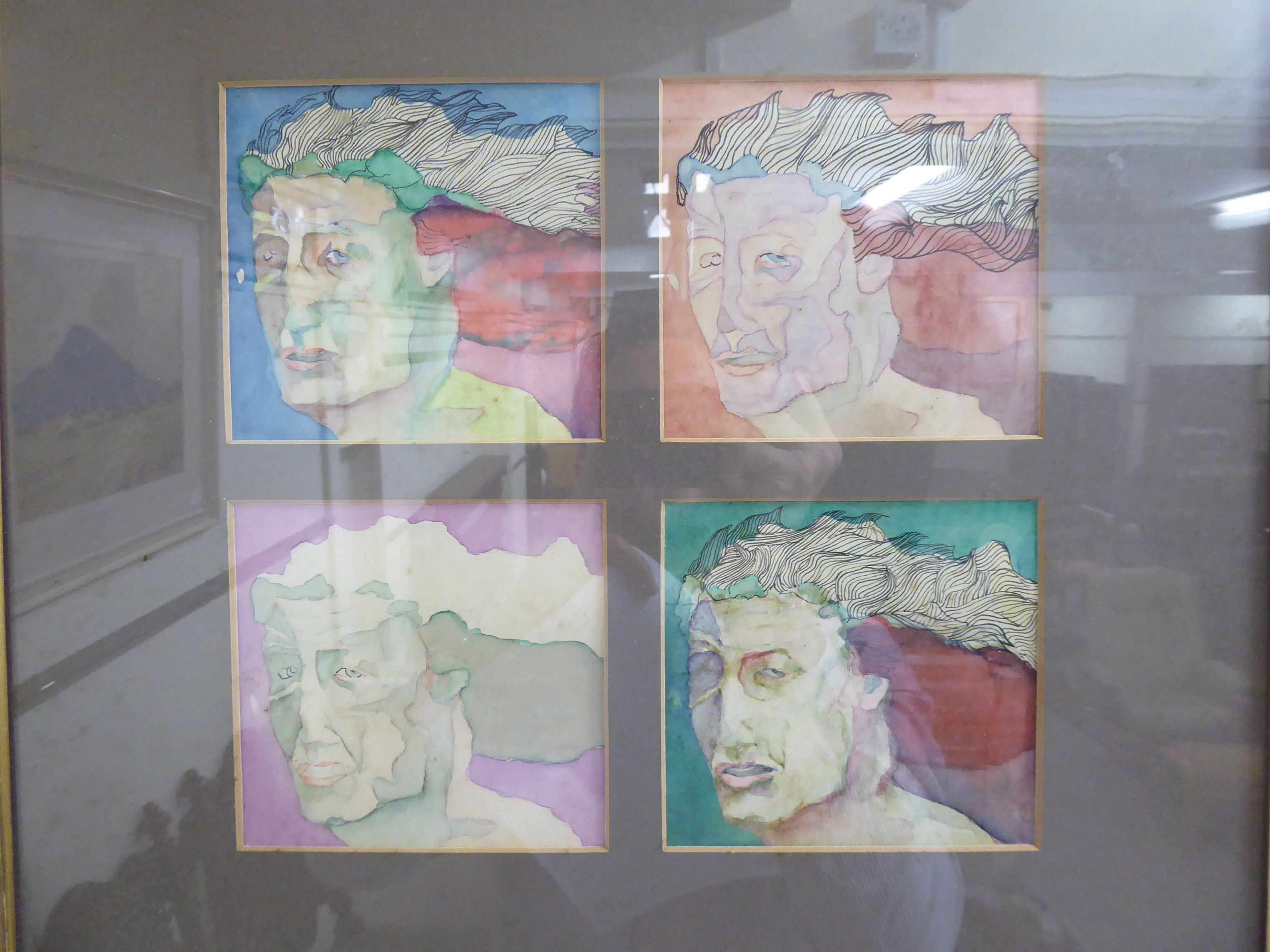 Attributed to Stephen Cox - 'Miners Head' seven variations colour washed prints 4. - Image 2 of 2