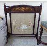 An Edwardian mahogany satinwood string inlaid and marquetry firescreen,