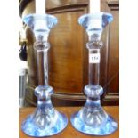 A pair of Val St Lambert blue glass candlesticks 10''h RAB