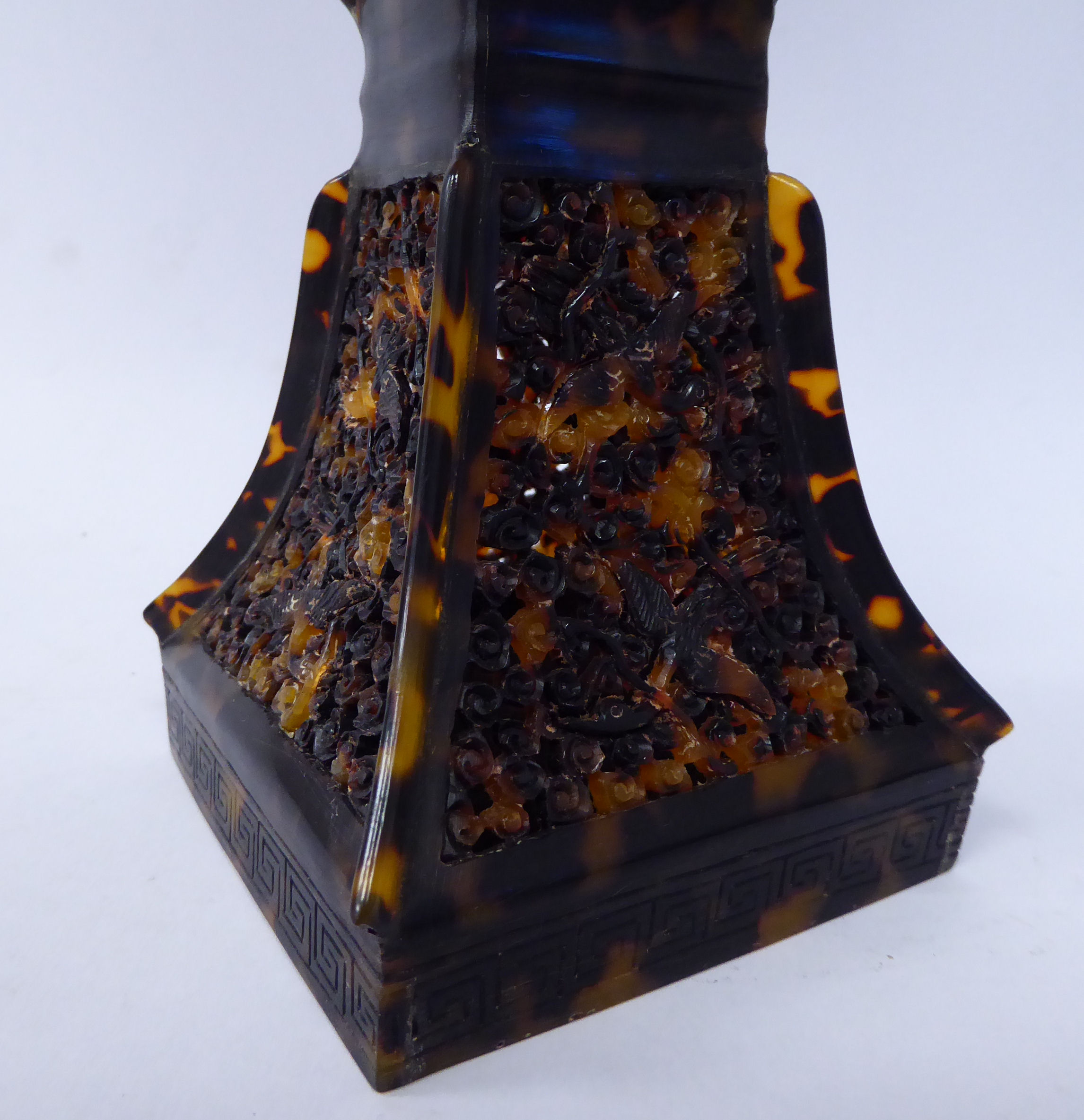 A Chinese tortoiseshell vase of waisted, square form, - Image 5 of 10