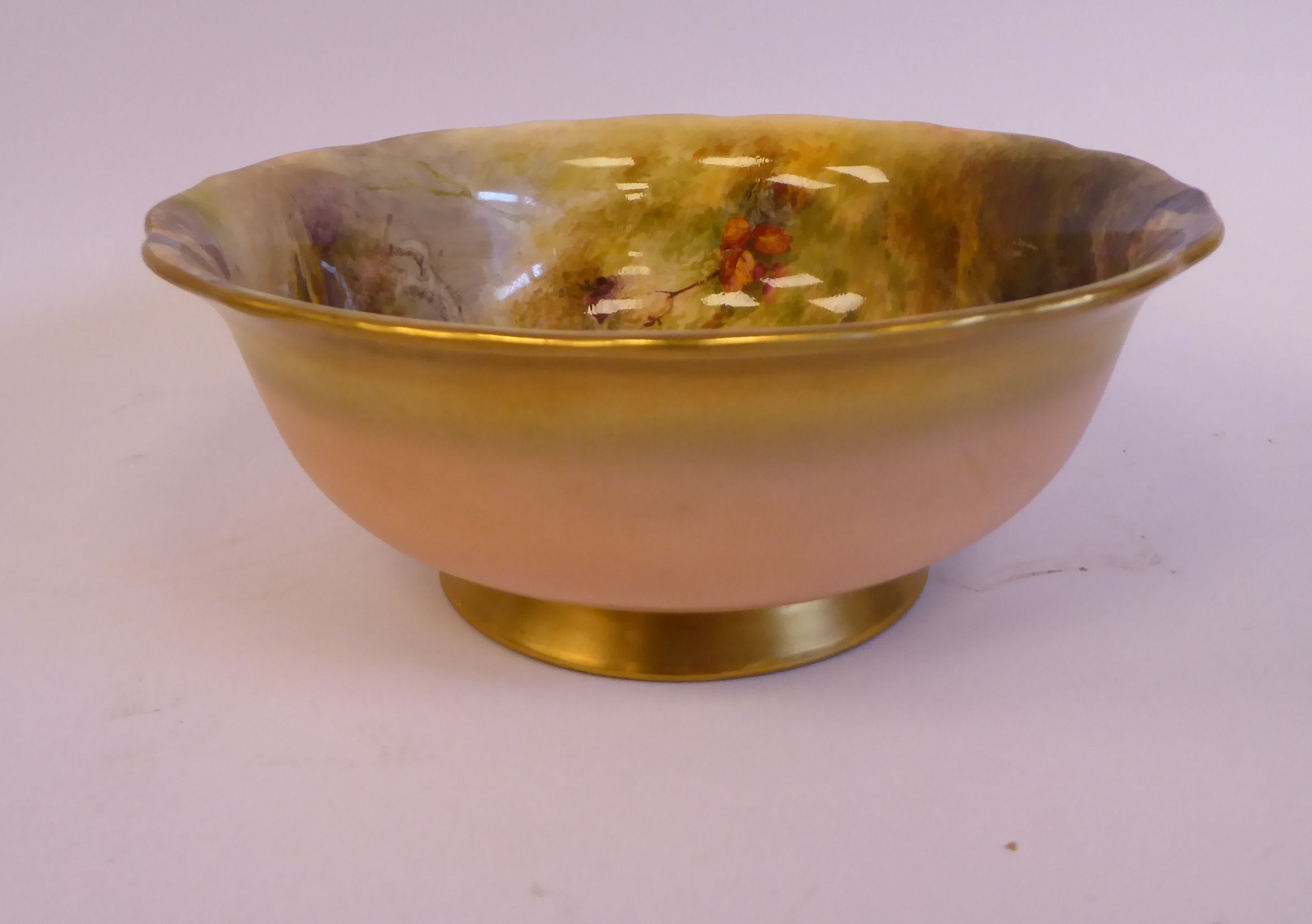 A Royal Worcester china footed bowl, decorated with soft fruit, - Image 2 of 7