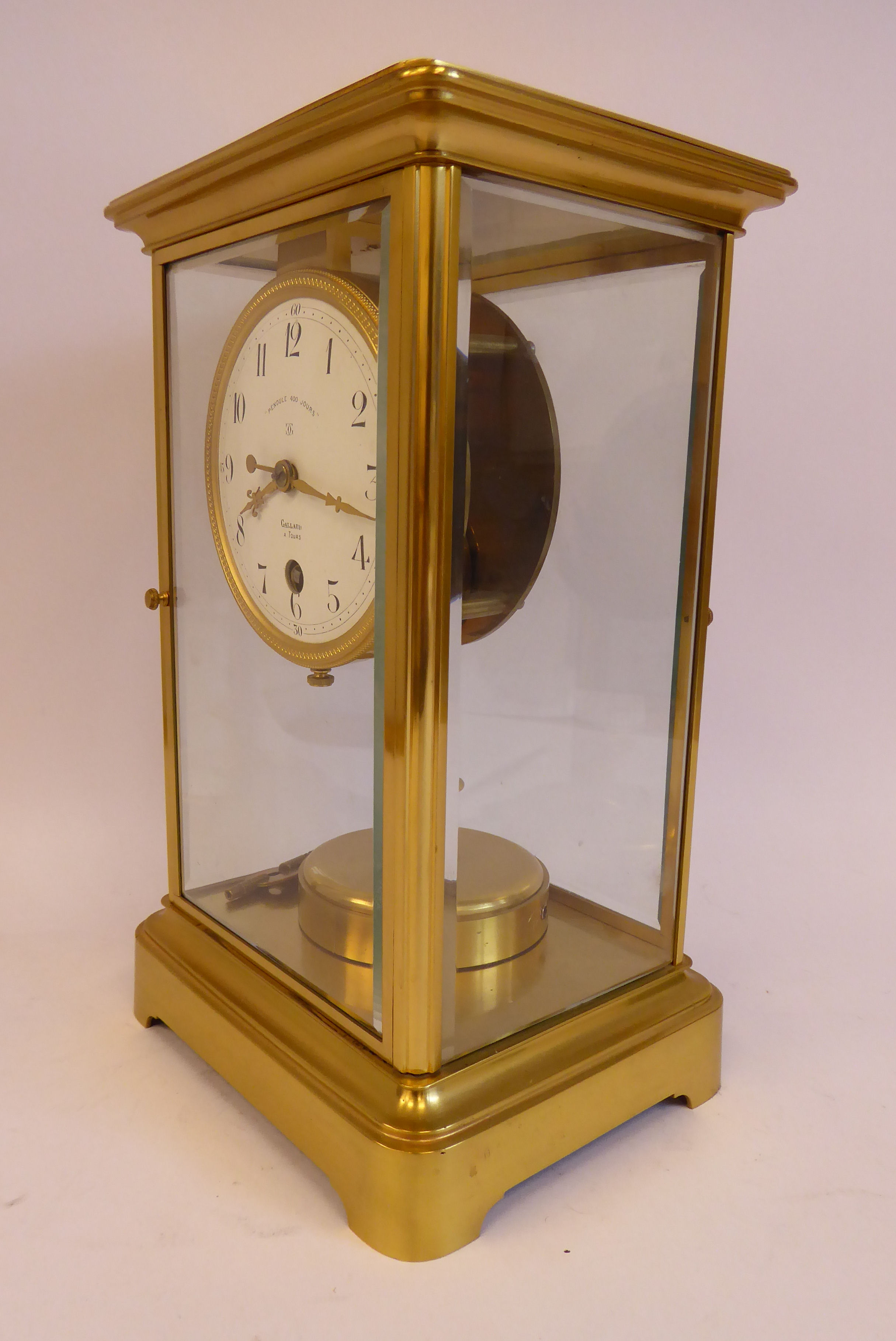 An early/mid 20thC French lacquered brass cased, four glass mantel timepiece, - Image 3 of 6