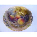 A Royal Worcester china footed bowl, decorated with soft fruit,
