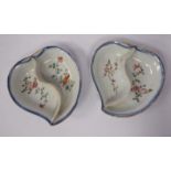 A pair of Chinese Republic period porcelain, divided leaf shaped dishes,