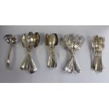 An incomplete canteen of Edwardian silver Old English pattern flatware, viz.