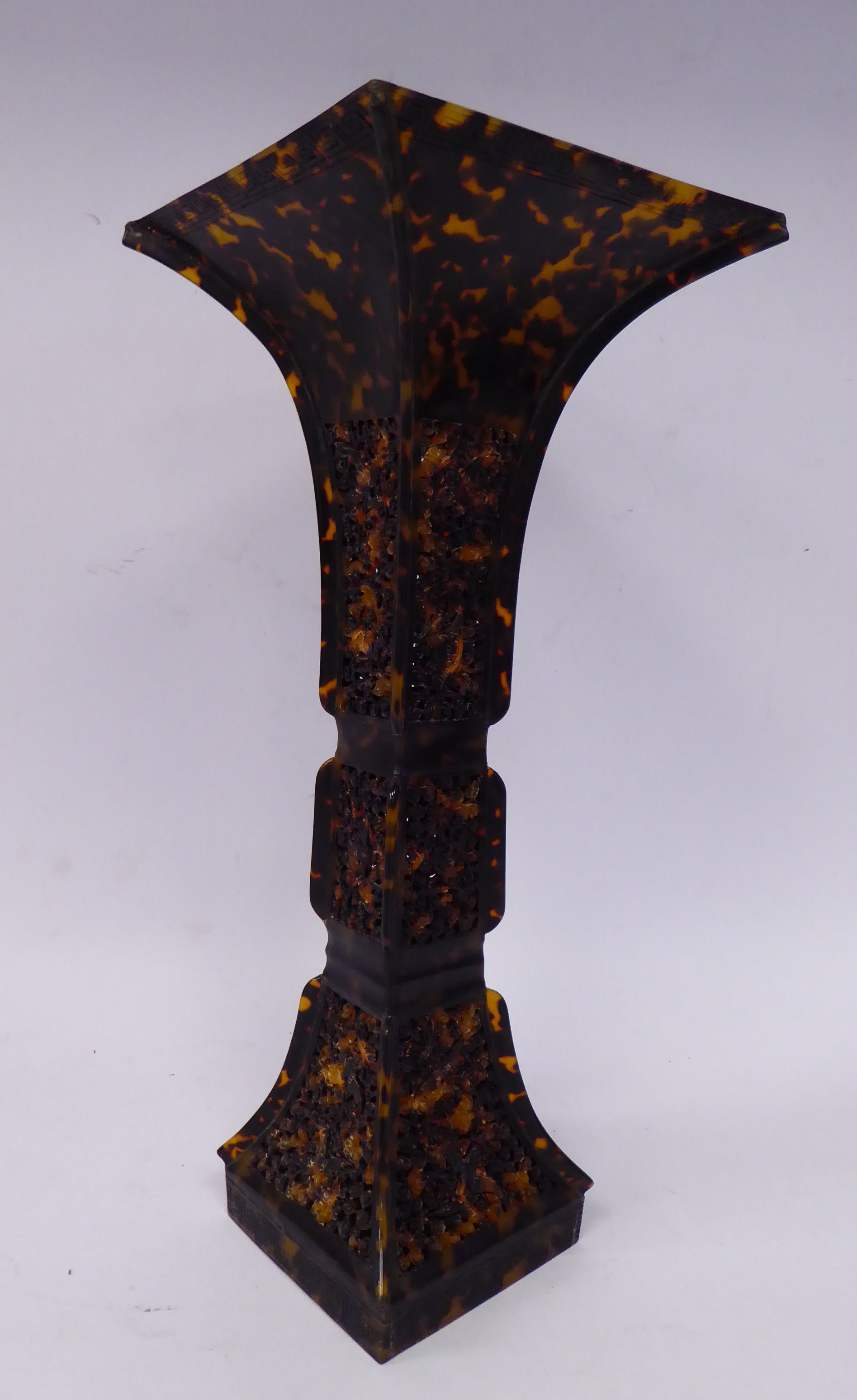 A Chinese tortoiseshell vase of waisted, square form, - Image 2 of 10