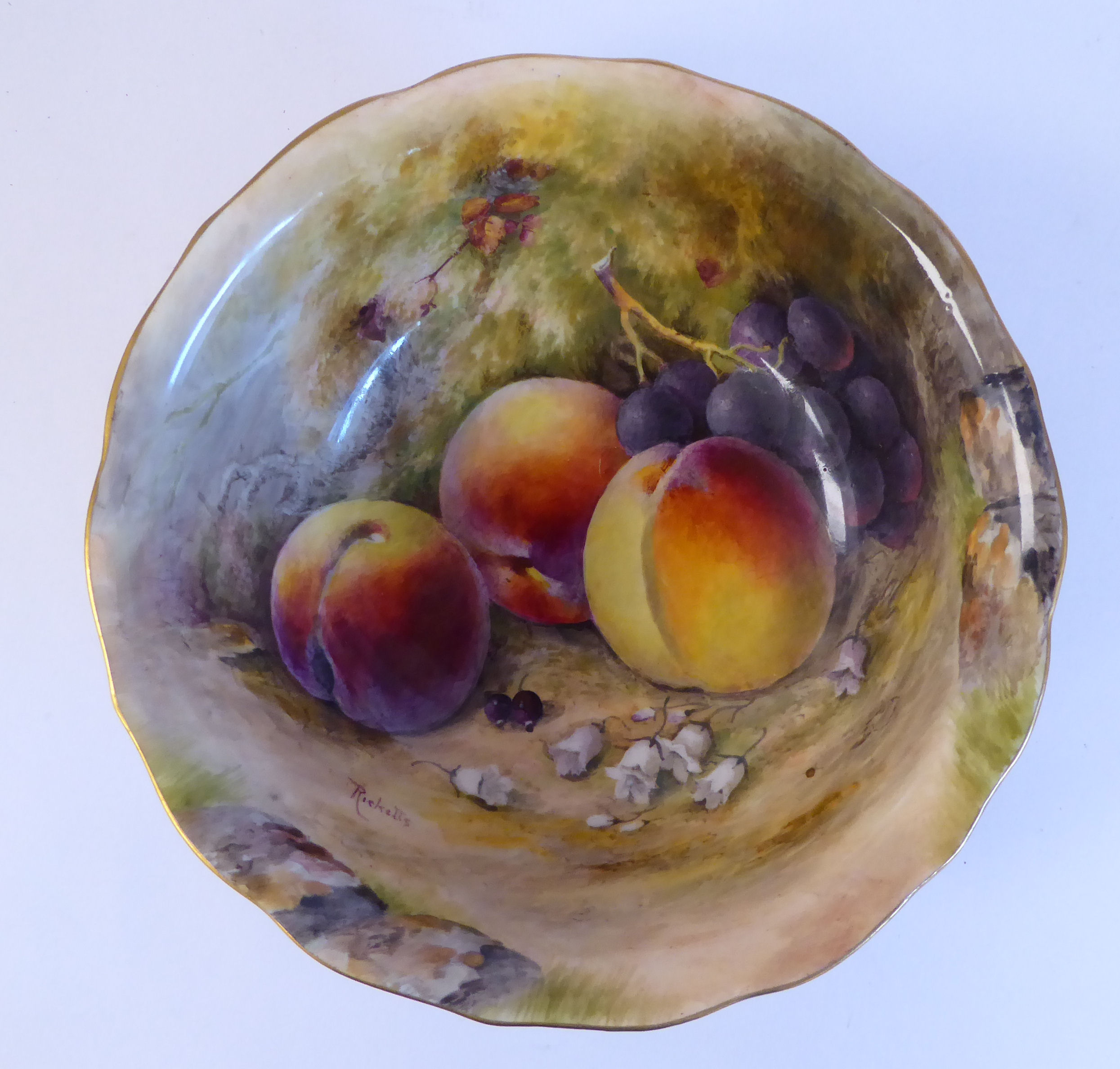 A Royal Worcester china footed bowl, decorated with soft fruit, - Image 5 of 7