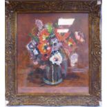 Albert Woods - a still life study, mixed flowers in a vase oil on canvas,