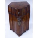 A late 18thC mahogany and shell marquetry serpentine front knife box, on bracket feet, the angled,