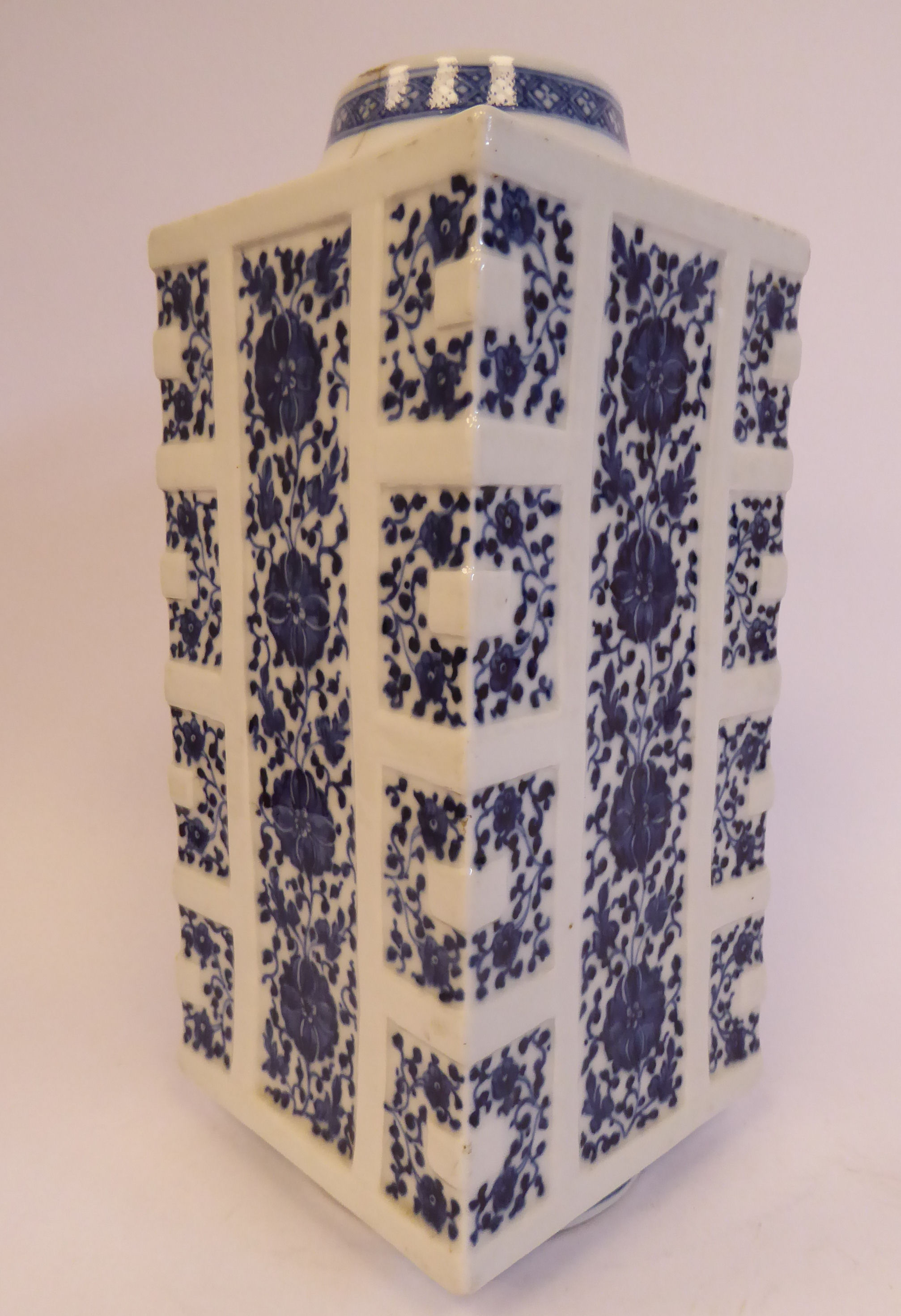 A late 19thC Chinese porcelain footed, straight sided, square box vase, having a tapered, - Image 2 of 7