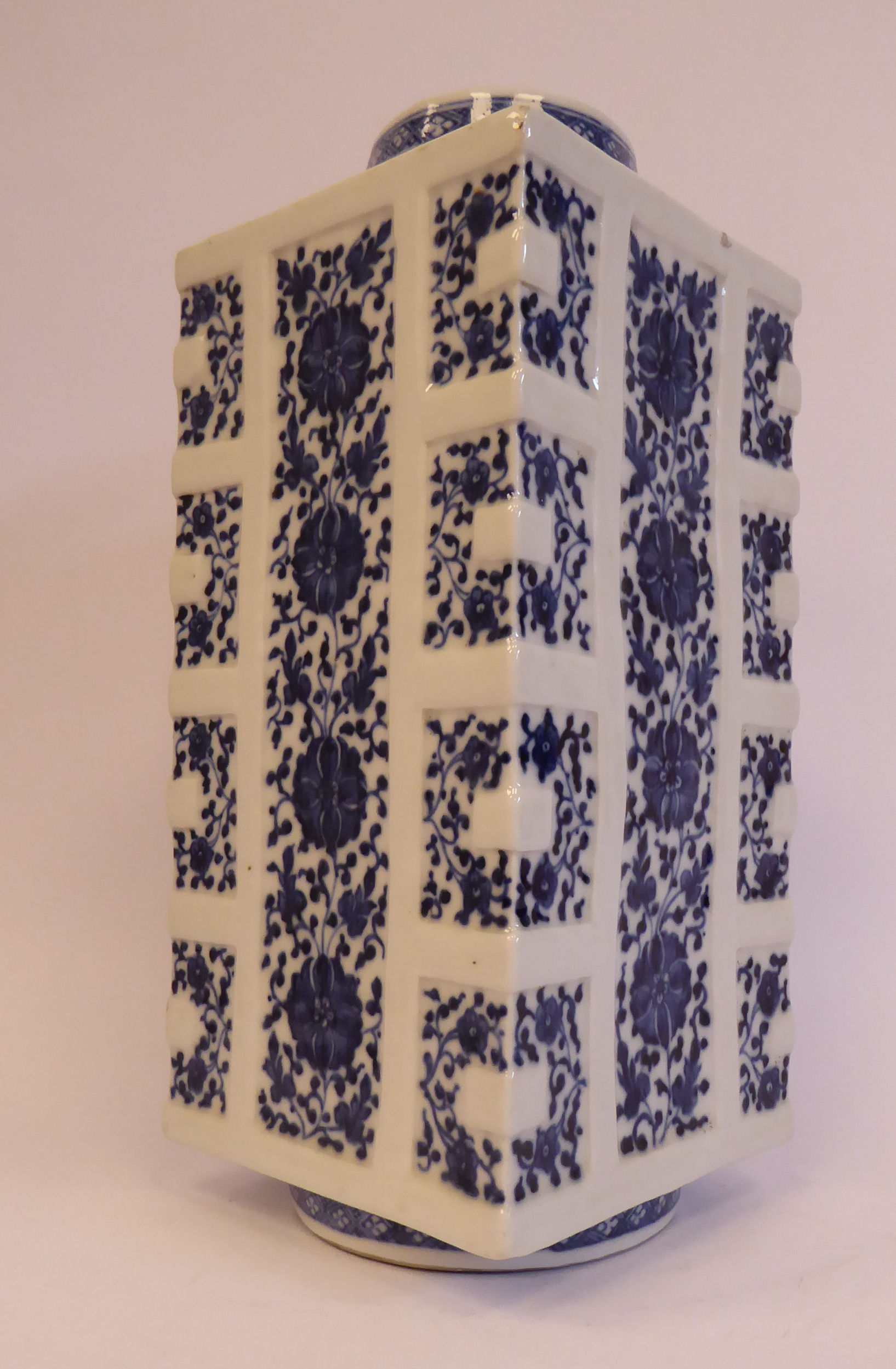 A late 19thC Chinese porcelain footed, straight sided, square box vase, having a tapered, - Image 4 of 7