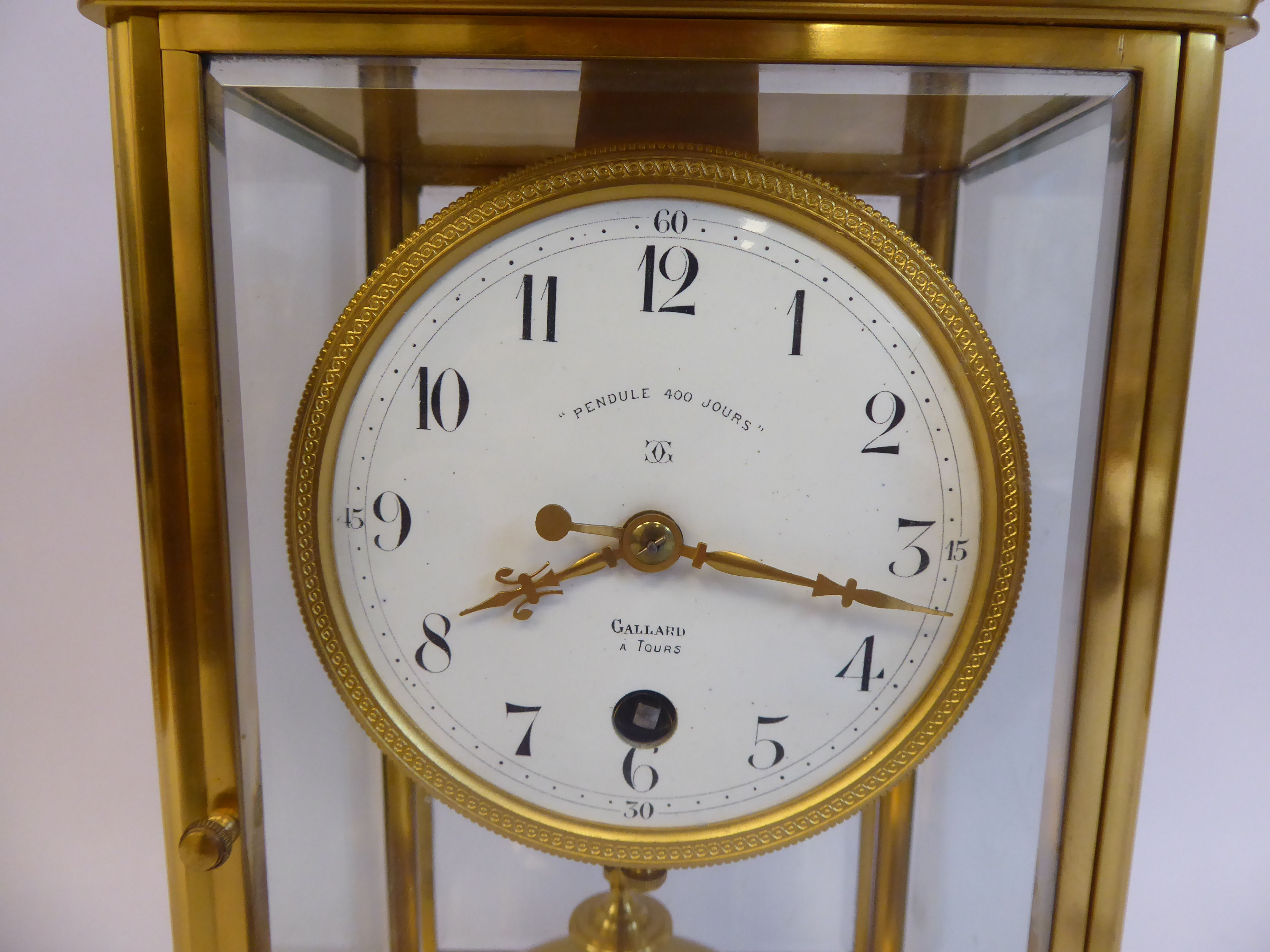 An early/mid 20thC French lacquered brass cased, four glass mantel timepiece, - Image 2 of 6