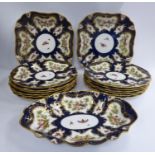 A Worcester porcelain dessert service, decorated with vignette studies of exotic birds and insects,