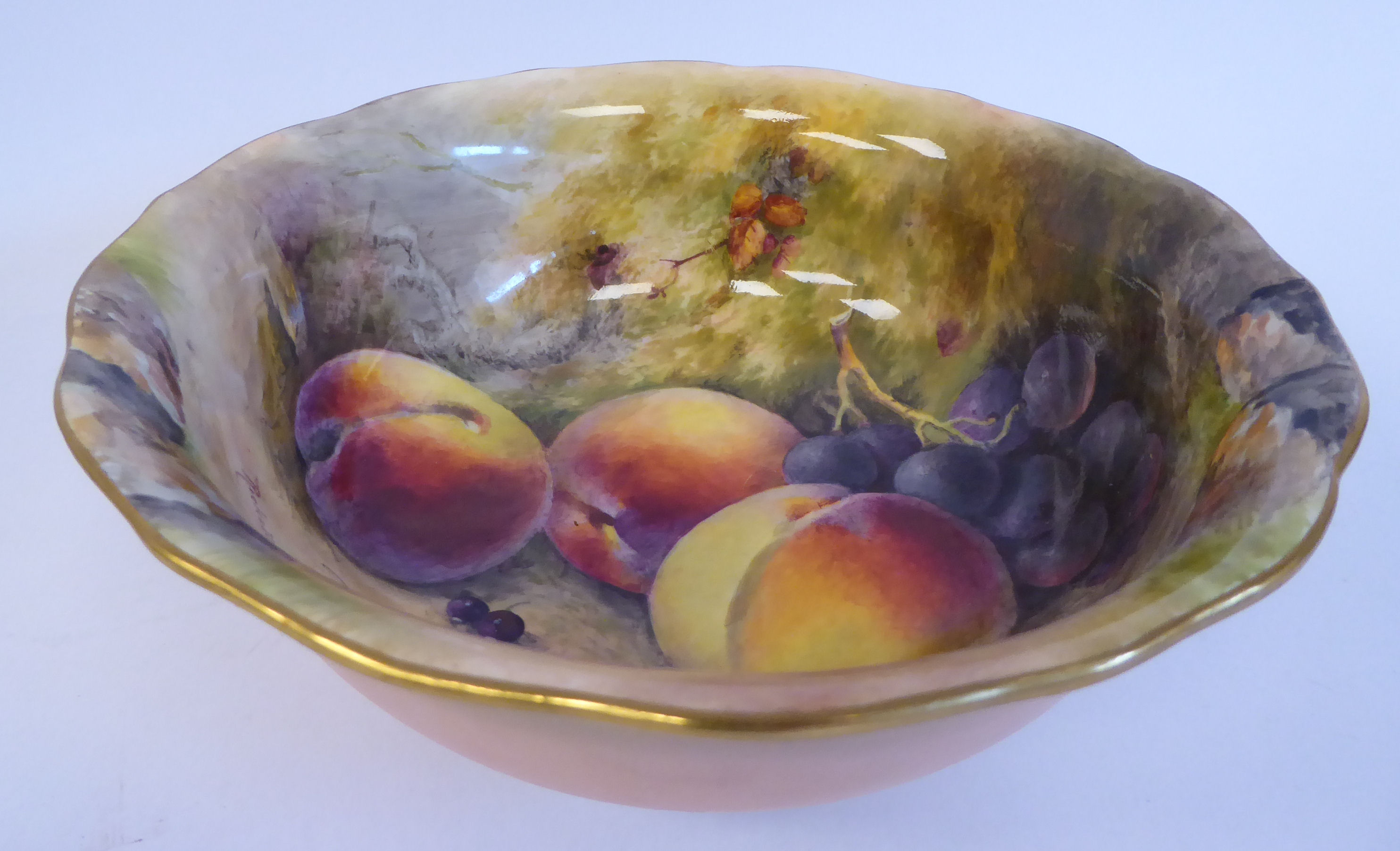 A Royal Worcester china footed bowl, decorated with soft fruit, - Image 4 of 7