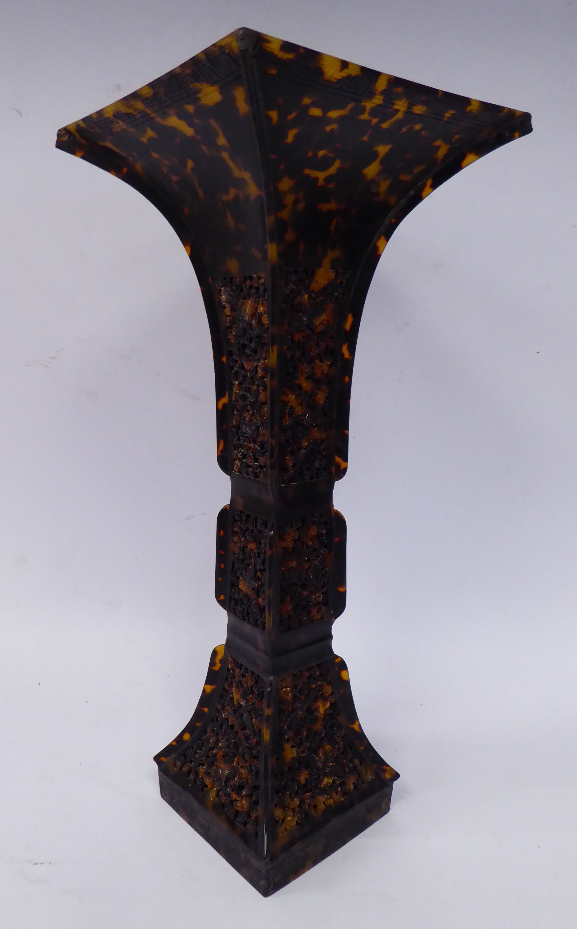 A Chinese tortoiseshell vase of waisted, square form, - Image 6 of 10