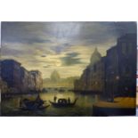 Furstmann - a Venetian scene at sunset with gondolas and figures oil on canvas bears a signature
