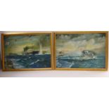 EH Lloyd - a pair of World War II sea battle studies oil on board bearing signatures,