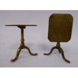 A pair of mid 19thC cast brass miniature tip-top table candlestands,