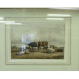 Pieter Stortenbeker - 'Cattle and sheep in a meadow' watercolour bears a signature & dated 1849