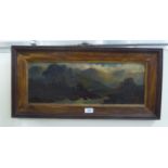 A late 19thC Scottish Highland scene oil on board 8'' x 21'' framed HSR