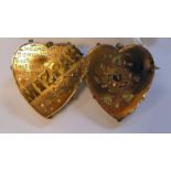 A Victorian 9ct bi-coloured gold double heart 'Mizpah' brooch 11