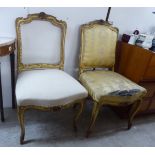 Two similar late 19thC (possibly French) giltwood framed parlour chairs,