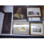 Framed pictures and prints: to include a set of four early 19thC hunting scenes coloured