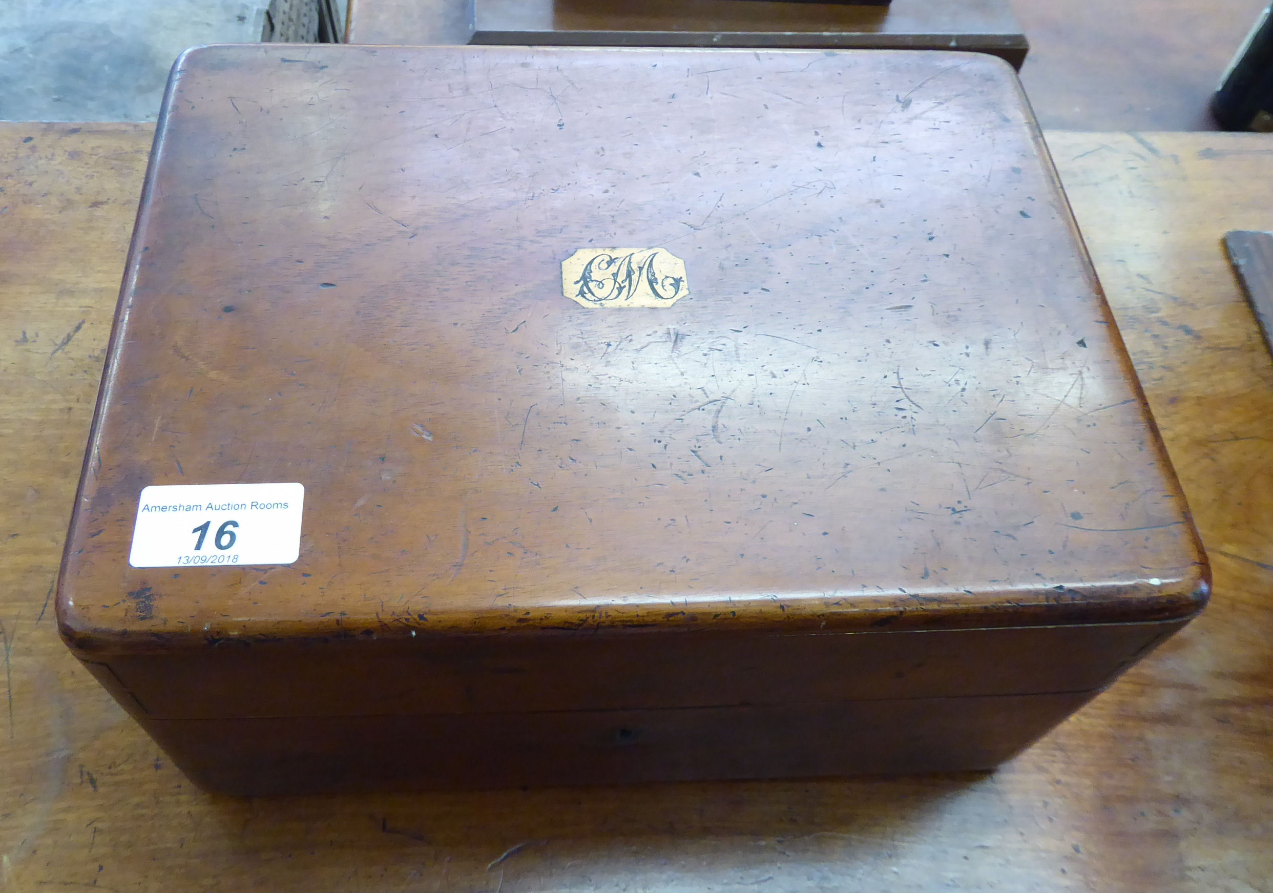 A late Victorian mahogany writing slope, the hinged lid, - Image 2 of 3