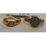 A 9ct gold single stone diamond ring; and a 9ct gold, claw set diamond ring,