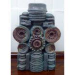 A 'retro' design studio pottery vase of abstract form with repeated designs 13.