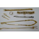 9ct gold and yellow metal jewellery: to include a gatelink bracelet,