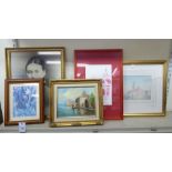 Framed pictures and prints: to include J Giavan - a Venetian scene oil on canvas bears a